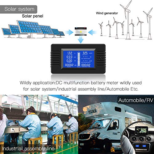 DC 0-200V 300A Battery Monitor with Shunt, 9-in-1 Digital LCD Multimeter - style: DC 300A Battery Meter(300A Shunt)