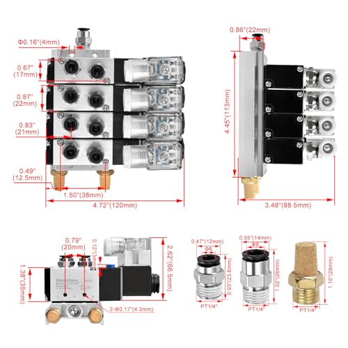 Heschen Electrical Pneumatic 4 Solenoid Valve 4V210-08 AC220V PT1/4 5 Way 2 Position Manifold Base Muffler Quick Fittings Set
