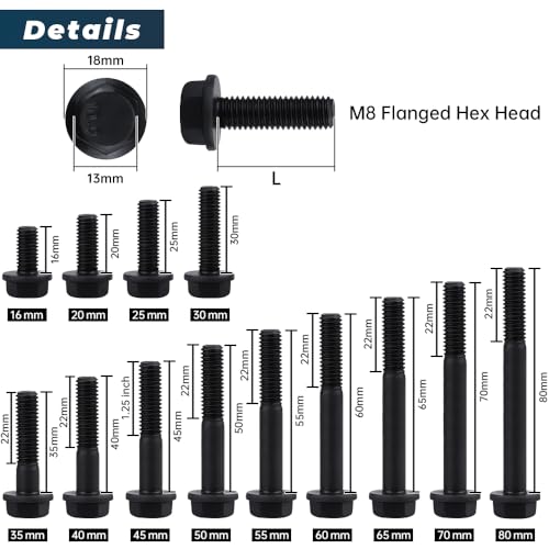 10-Sets M8-1.25 x 40mm Flange Hex Bolt with Flange Nuts and Flat & Lock Washers Assortment Set, 10.9 Grade Alloy Steel, Serrated, for Automotive Repair & Machinery Projects, Glvaner - size: M8-1.25 x 40mm