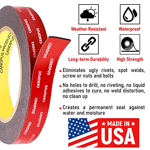 CANOPUS Double Sided Tape, 5952 Heavy Duty Mounting Tape, Strong Bond & Weatherproof Seal Strip for Automotive Mounting, Picture and Photo Frame, Poster, Craft, 0.75 in x 15 ft, Black, Made in USA - size: 0.75in x 15ft