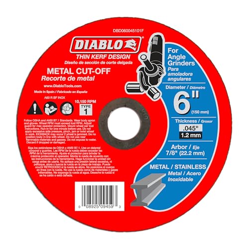 Diablo Metal Cut-Off Disc - 6" Dia, 0.045" Thick, 7/8" Arbor, 1 Hub Type