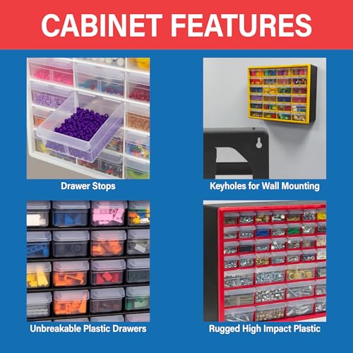 Akro-Mils 26-Drawer Plastic Storage Cabinet, 20"W x 6"D x 10"H, Red - color: Red, size: 26 Drawer, style: 1 Pack