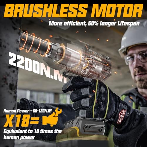 Cordless Impact Wrench 1/2" Compatible with Dewalt 20V Battery, 1600Ft-lbs(2200N.m) High Torque Impact Gun Heavy Duty, Brushless Electric Power Impact Driver with 4 Speed Modes & LED Work Light - size: 1/2" 2200NM Compatibe with Dewalt