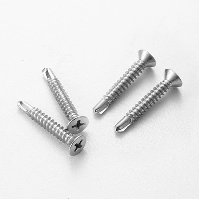 #10 x 1 (100 Pack) Flat Head Sheet Metal Screws Self-Tapping Screw Phillips Head Self Drilling Screws, 410 Stainless Steel - size: #10 x 1''