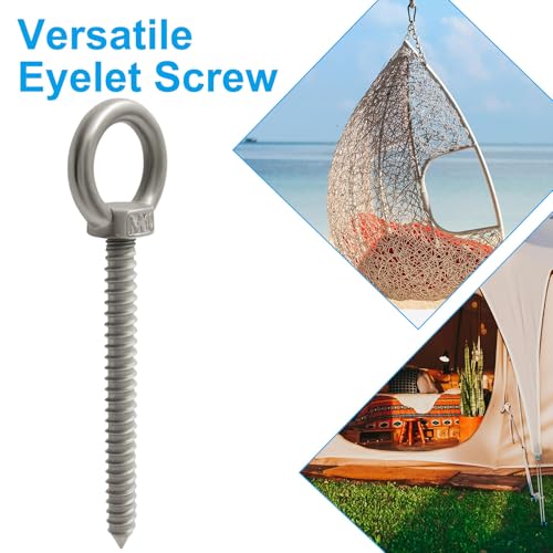 4pcs Heavy Duty Screw Eye Hooks M10-5.7 Inch Self Tapping Stainless Steel Eyelet Screw with 850 LBS Load Capacity for Hanging, Hammock & Swing Chair - size: 5.7 Inch