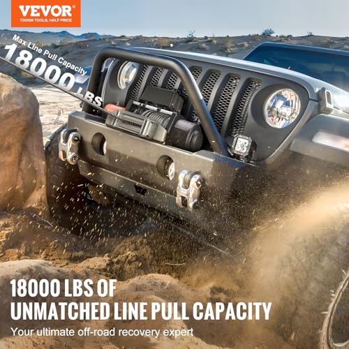 VEVOR Electric Winch, 18,000 lb Truck Trailer Jeep Winch, 12V DC 7/16 in x 85 ft Steel Cable Roller Fairlead Wireless & Wired Remote Control, IP55 Waterproof Towing for Off Road SUV Jeep Truck Trailer - size: 18000 lbs