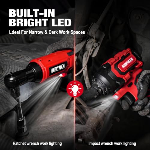 Alloyman 20V 1/2 "Cordless Brushless Impact Wrench& 3/8'' Ratchet Combo Kit