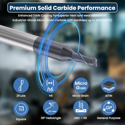 Carbide Square End Mill - 2 Flute - 1/16" 2T (5 Piece, 1/16") - for Milling Alloy Steels, Hardened Steel, Metal & More – Mill Bits Sets for DIYers & Professionals by LU&MN - size: 1/16"