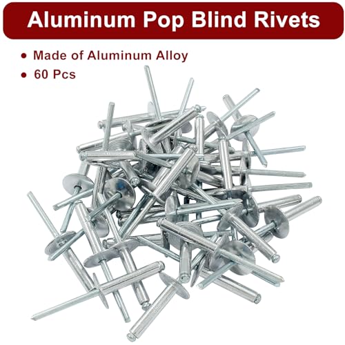 Aluminum Blind Rivets, 3/16" x 1-3/16", Silver, 60 Pcs - color: Silver, size: 3/16" x 1-3/16"