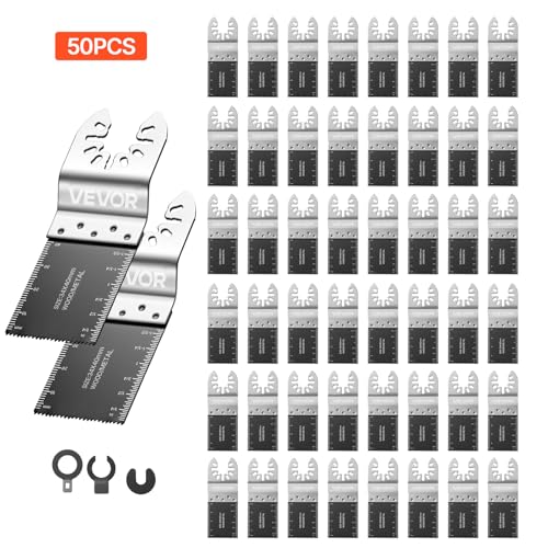 VEVOR 50PCS Bi-Metal Oscillating Saw Blades, Universal Quick Release Oscillating Multi Tool Blades, Multitool Tool Blades for Nails, Soft Metal, Wood, Compatible with Dewalt Milwaukee Bosch Ryobi