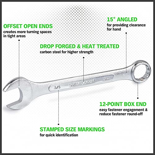 SWANLAKE GARDEN TOOLS 26-Piece Combination Wrench Set with Roll-up Pouch, SAE 1/4” - 1”, Metric 8mm - 24mm, Perfect for General Household, Garage, Auto Repairs and Travel Emergency - color: 26-piece Metric&sae Green