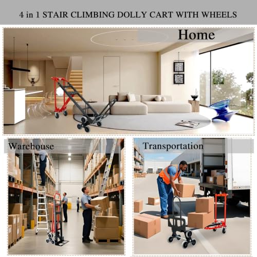 4 in 1 Convertible Hand Truck Dolly Cart with Wheels Red - color: Red