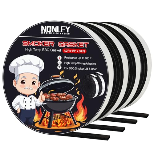 Nonley Smoker Gasket Seals 30FT – 1/2 x 1/8 High Temp Grill Gasket for Smokers – BBQ Gasket Smoker Seal Self Stick, High Heat Grill Gasket Seal Tape for Smokers BBQ Lid - color: 1/2 x 1/8 inch-30 FT