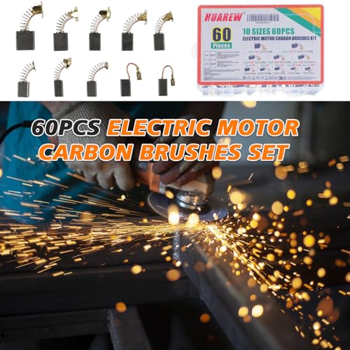 Electric Motor Carbon Brushes 60 Pcs 10 Different Sizes for Replacement Repair Power Tool Part