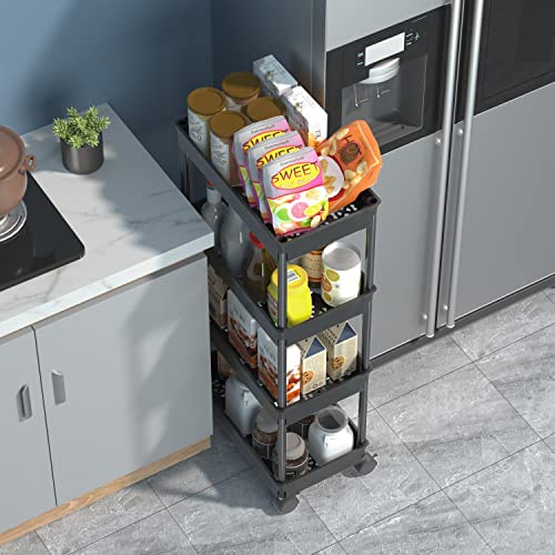 Sooyee 4 Tier Wide Storage Cart, Mobile Shelving Unit Organizer, Black - color: Black, size: Wide 4 Tier