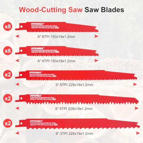 HYCHIKA 32-Piece Reciprocating Saw Blade Set Metal Wood Cutting Saw Blades with Organizer Case