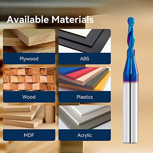 2 PCS Ball Nose Set CNC Router bits Carbide Ball Nose End Mill with Nano Blue Coating for Side Milling. End Milling. Finish Machining. (2 PSC Ball Nose Set) - size: 2 PCS Ball Nose Set