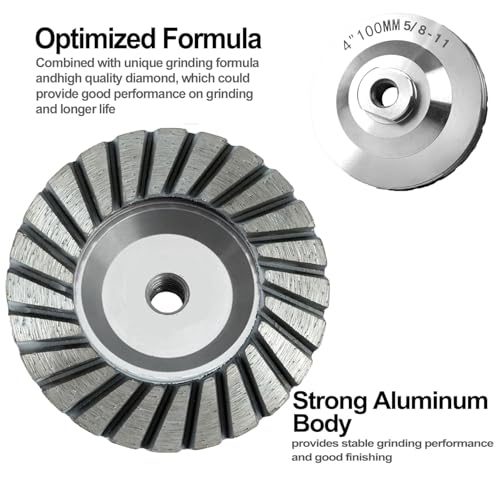 2PCS 4" Concrete Diamond Cup Wheel, 36 Grit 5/8"-11 Arbor Concrete Tool
