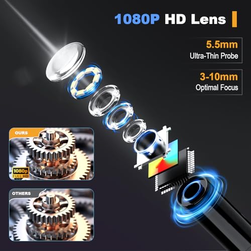 Endoscope Camera with Light: 4.3" 1080P HD Inspection Borescope Camera for Sewer - 16.4ft Waterproof Industrial Endoscope - Flexible Snake Bore Scope for Plumbing Automotive