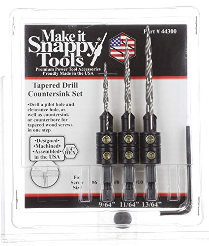 Snappy 3pc Tapered Drill Bit Countersink Set Made in USA Large Set Screws Quick