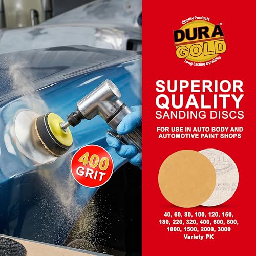 Dura-Gold - Premium - 400 Grit 3" Gold Hook & Loop Sanding Discs for DA - size: 400-Grit