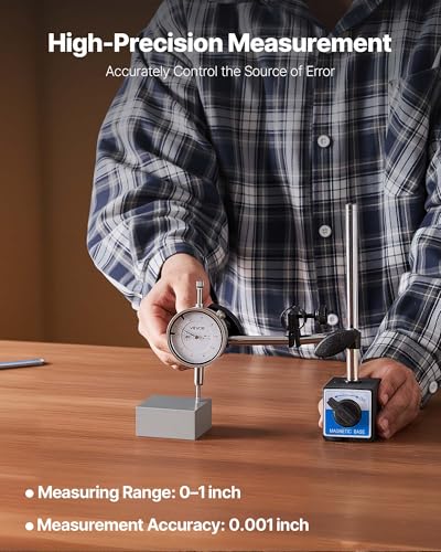 VEVOR Dial Test Indicator, 0.001 inch Accuracy, 0-1 inch Measuring Range, Easy to Read Large Dial, Professional for Internal Diameter Measurement, Runout Detection, Flatness Inspection