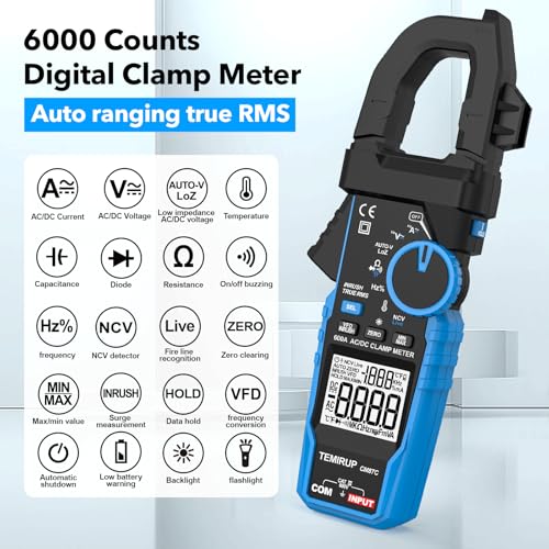 Digital Inrush Clamp Meter Multimeter, TEMIRUP T-RMS 6000 Counts 600A Current Amp Volt Meter with VFD,LOZ Mode; Measures NCV AC/DC Current Voltage Temperature Resistance Capacitance Continuity - size: CM87C, style: 600A AC/DC Clamp Meter