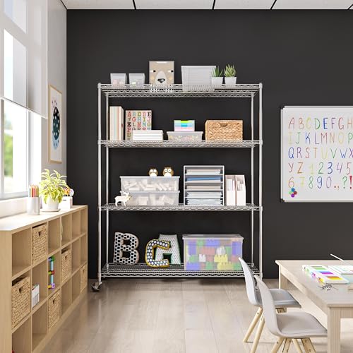 UltraDurable 4-Tier NSF Steel Wire Shelving, 60"W x 24"D x 76"H - color: Steel, size: 4-Tier Shelving, 60" W x 24" D
