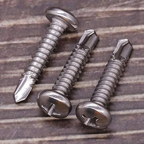 #6 x 5/8" Pan Head Self Drilling Screws, Phillips Drive, 410 Stainless Steel Sheet Metal Screws,Self Tapping, Dovetail, Pack of 100 - size: #6 x 5/8"
