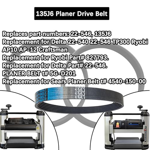4 Pack 135J6 Planer Replacement Drive Poly V Belt 135J6 for Delta 22-540 22-546 TP300, Ryobi AP10, Wen 6550 - color: 4 Pack 135j6 Planer Drive Belt