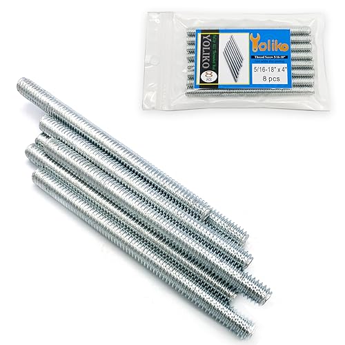 8pcs Silver Zinc Fully All Threaded Rod Carbon Steel Long Thread Screw 5/16x4 for Furniture Garden Railing Mounting Assembly Fastening Steel Frame Connection Full Thread Rod for Furniture - size: Silver-Zinc 5/16x4 Inch-8P