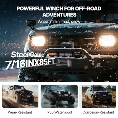 VEVOR Electric Winch, 18,000 lb Truck Trailer Jeep Winch, 12V DC 7/16 in x 85 ft Steel Cable Roller Fairlead Wireless & Wired Remote Control, IP55 Waterproof Towing for Off Road SUV Jeep Truck Trailer - size: 18000 lbs
