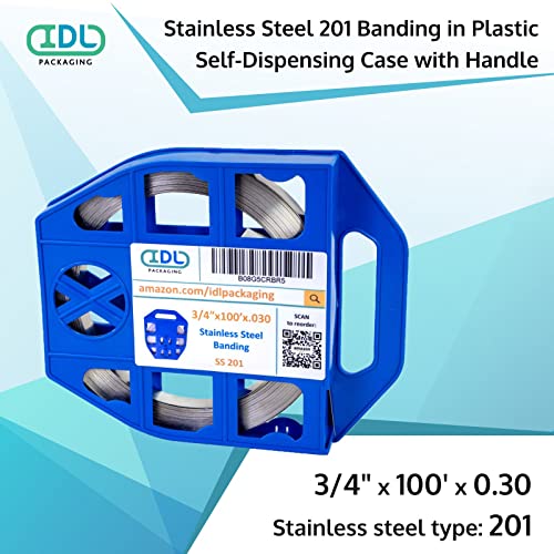 IDL Packaging 3/4" x 100' x .030" Stainless Steel 201 Banding in Plastic Self-Dispensed Case - Highest Break Strength and Shock Resistance Banding - Excellent for Extra Cold Environments - size: 3/4" x 100' x 0.030", style: 201 stainless steel