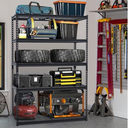 GarveeTech Heavy Duty Garage Shelving Unit, 48 in L x 24 in W x 72 in H Adjustable Storage Shelves, 2500 LBS Load Capacity, Durable Metal Shelves for Garage Organization, Basement, Workshop - color: Black, size: 48 in L x 24 in D x 72 in H