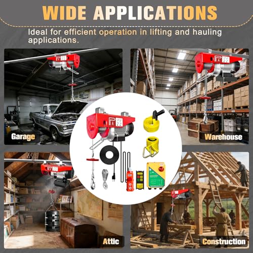 Electric Hoist, 1320 lbs Electric Winch with 328 ft Wireless & 13ft Wired Remote Control, Single/Double Slings, 40 ft Single Cable Lifting Height, Lift Hoist for Garage, Warehouses, Attic - style: 1320lbs Wireless/Wired