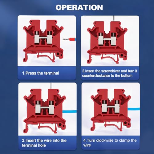 100PCS Red UK5N Terminal Block DIN Rail Terminal Blocks - Application for 24-10AWG 800V Electrical Cabinets Distribution Box,Solar Power System,PLC Industrial Control Automation Panel DIY CNC RV - color: UK5N Red