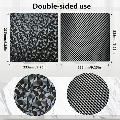 PEO PET Build plate for AD5X/5M/5M pro/Ender 3/3 Pro/Ender 3 S1/Ender 3 V2 Neo/Ender 3 Neo, Diamond PEO+Carbon Fiber PET Spring Steel Sheet 235 x 235 mm for Flashforge 3D Printer Platform - size: 235x235mm for AD5X/AD5M