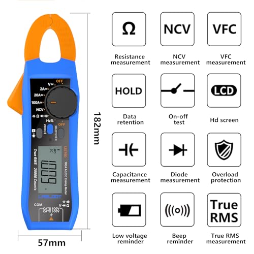 LB210D Digital Electrical Tester with Bluetooth 100Amp 600V Smart AC/DC Clamp Meter True RMS VFC diode Multimeter