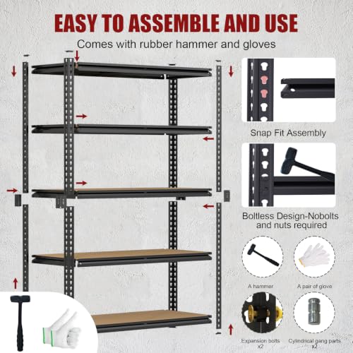 2400LBS Garage Shelving, 28" Wx12 Dx60 H Metal Storage Shelves - size: 60"H × 28"W × 12"D