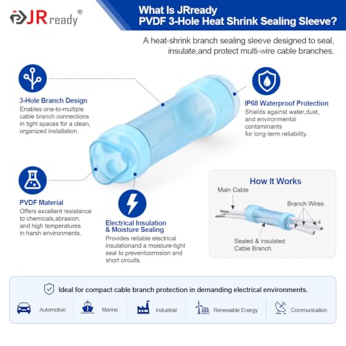 JRready IP68 Waterproof PVDF 3-Hole Heat Shrink Sealing Sleeve - size: PVDF 3-Hole Heat Shrink Tube