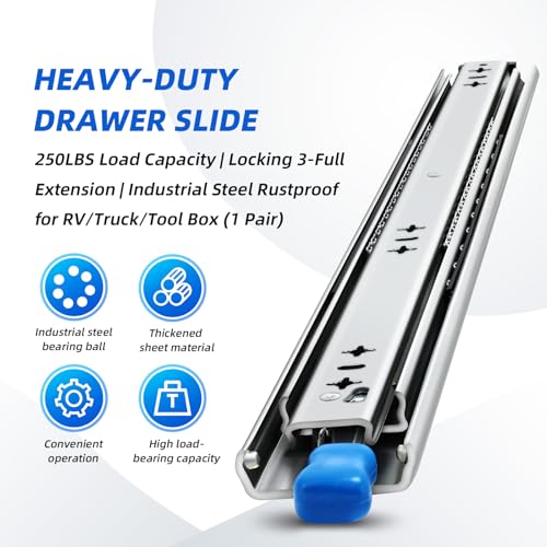 with Lock Heavy Duty Drawer Slides 12 14 16 18 20 22 24 26 28 30 32 34 36 40 44 48 52 56 60 Inch 500 Lbs Side Mount Full Extension Ball (Load:250 lb (with Lock) -W:53mm, 12 Inch) - size: 12 Inch, style: Load:250 lb (With lock) -W:53mm