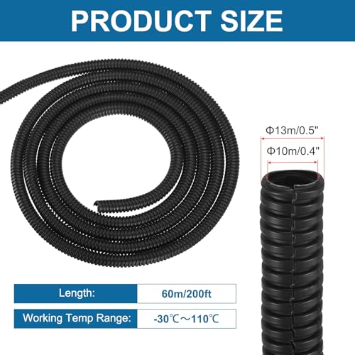 MECCANIXITY 3/8" 200ft Split Wire Loom Tubing w/Installation Tool Black - color: Black, size: 3/8 Inch 200ft