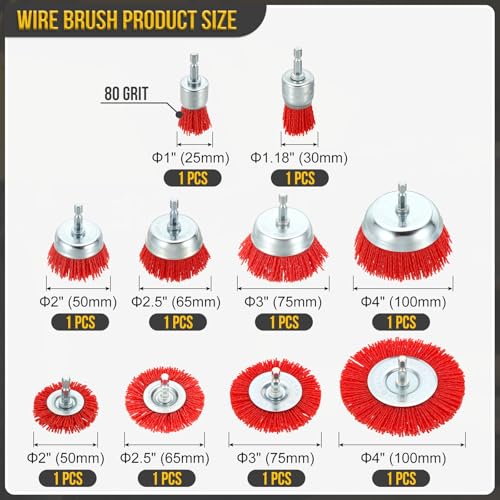 DTGN 10 Pcs Wire Wheel Cup Pen Brush Set for Drill with 1/4 Inch Hex Shank