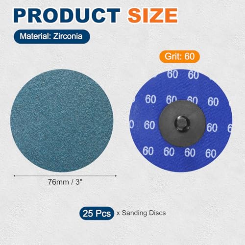 25 Pcs Zirconia Quick Change Sanding Discs 3", 60 Grit - size: 60 Grit