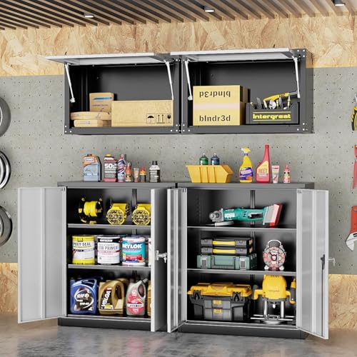SUNCROWN Metal Storage Cabinets, 36”Locking Cabinet with Doors and Adjustable Shelves, Steel Utility Tool Garage Cabinets for Home, Office, Kitchen,Warehouse (Grey & Black) - color: Grey & Black, size: 36"H x 32"W x 16"D