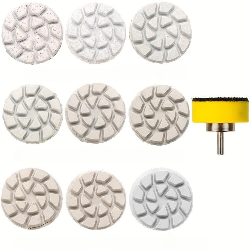 QTG 1" Wet Diamond Polishing Pads, 10Pcs 50#-3000#, Hook & Loop 3mm Shank