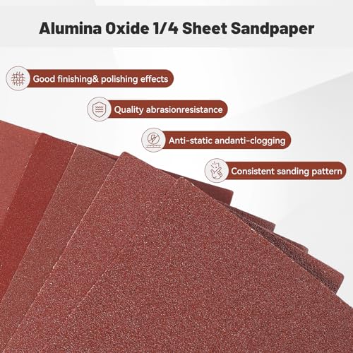 1/4 Sandpaper Sheet,4-1/2"*5-1/2" Assorted 60-80-120-180-240,50PACK