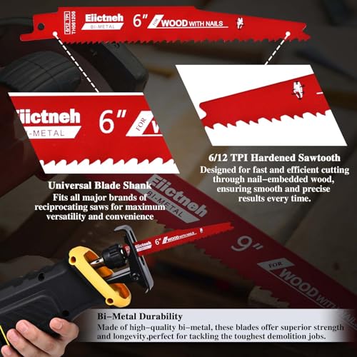25 Pack 6 Inch 6/12 TPI Reciprocating Saw Blades for Nail-Embedded Wood - size: 6 Inch