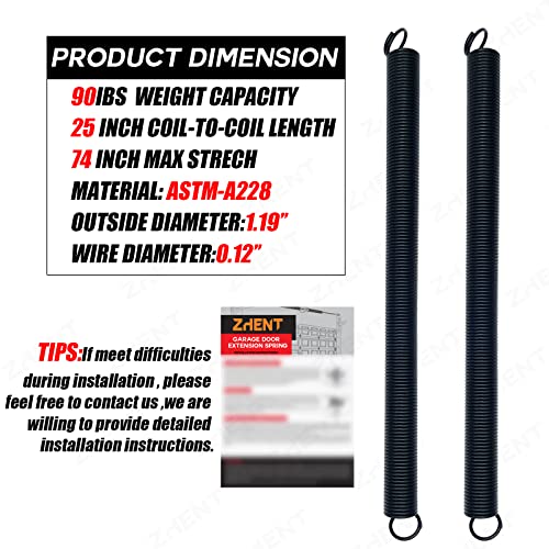 Garage Door Extension Springs Pair, 90 lb,25’’ Long,Replacement Kit - size: 90lb