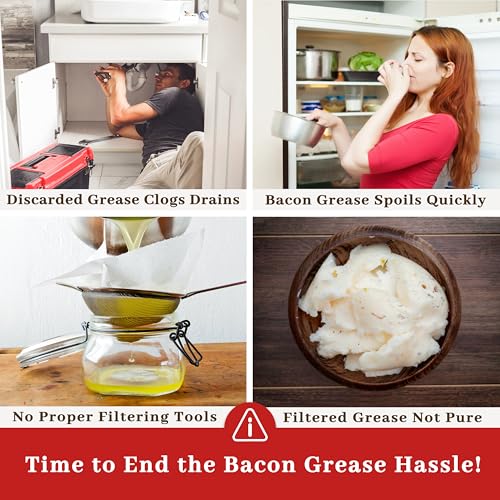 Ayerphalo Bacon Grease Container with Strainer - With Food-Grade Silicone Spatula, 24oz Enamel Rustic Farmhouse Fat Container, Keeper, Recipes, Dishwasher Safe - color: Red, size: 24oz